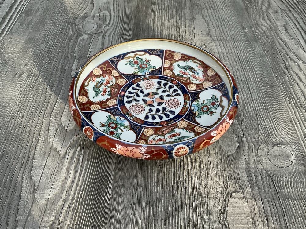VINTAGE GOLD IMARI JAPANESE HAND PAINTED PORCELAIN SHALLOW SERVING BOWL DISH